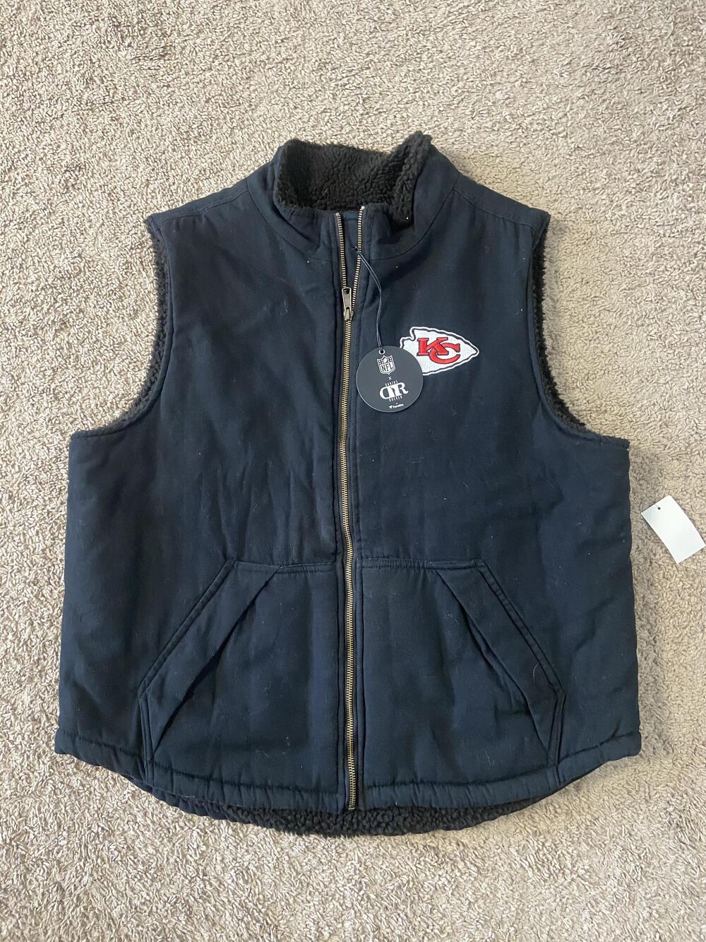 Kansas City Chiefs Vest Mens Large Black NFL Football Sherpa Lined Darius Rucker
